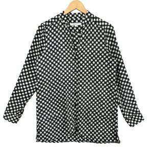 Foxcroft NYC Tunic Blouse Womens Black White Long Sleeve Button Front Size 6